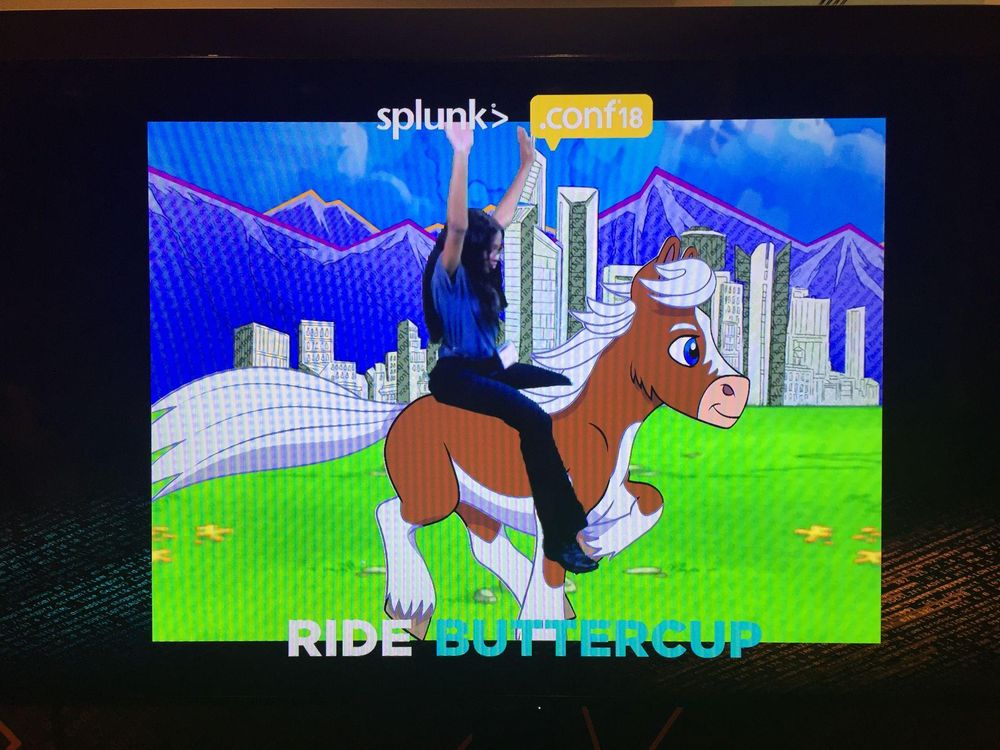 Attendant app showing an attendee composited onto the galloping digital Buttercup