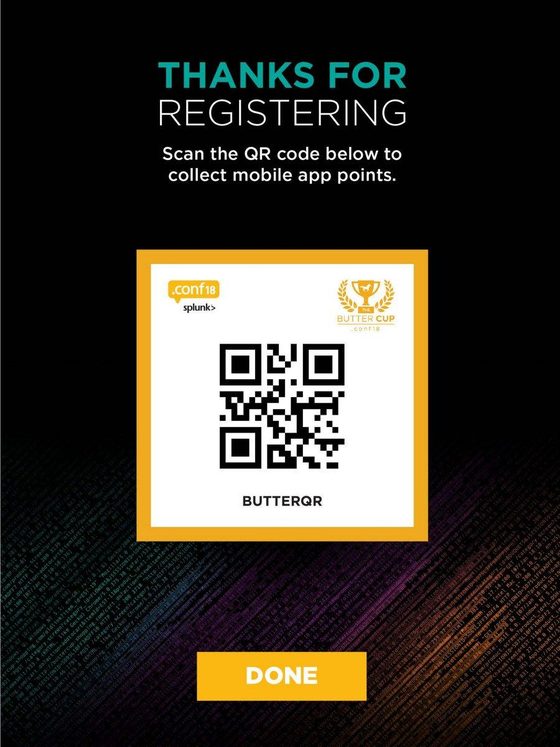 QR code screen for collecting Buttercup conference points